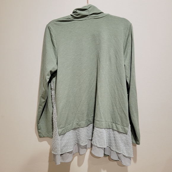 LOGO by Lori Goldstein Lounge Green Mixed Media Cardigan - Picture 5 of 6